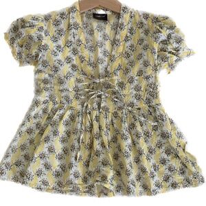 The Simple Kids Girls Yellow Floral Peplum Blouse Size 6 (US)